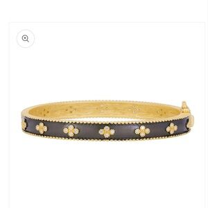 Freida ROTHMAN Iconic Black and Gold  Hinged clover beaded hinged bracelet.